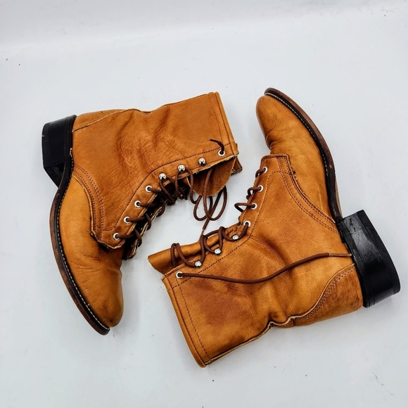 Laredo Vintage Y2K Leather Lace-up Ropes Boots In Light Brown Size 6 M - Picture 6 of 16